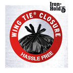 Iron-Hold Contractor Trash Bags - 45 Gallon, 18 Bags, Wing Tie Closure, 3 MIL Thick, Gusseted Bottom, Black - Heavy Duty Industrial Strength Garbage Bags