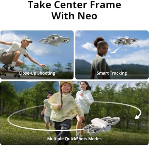 DJI Neo Drone 4K UHD Mini Quadcopter for Adults, 135g Self Flying Drone that Follows You, Palm Takeoff, AI Subject Tracking, QuickShots, (Controller-Free) Bundle with Deco Gear Accessories