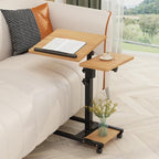 LINGMI Mobile Height Adjustable Laptop Desk with Mouse Pad, Portable Laptop Desk Rolling Tiltable Table with Small Side Table for Couch,Rolling Computer Stand (Natural Color)