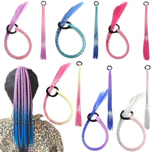 Gradual Change Children Ponytail Hairpieces Extensions,Braided Colored HairHair Accessories for Girls,Rainbow Braided Hairpieces Synthetic Braids Crazy Hair Day Accessories