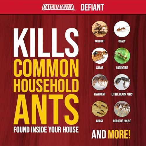 Catchmaster DefiANT Liquid Ant Bait Indoor (50 uses) + 4 Reusable Liquid Ant Bait Stations (2 Stacked), Multi-Surface Pest Control Traps for Home & Outdoor, Reduce & Remove Colonies, American Made