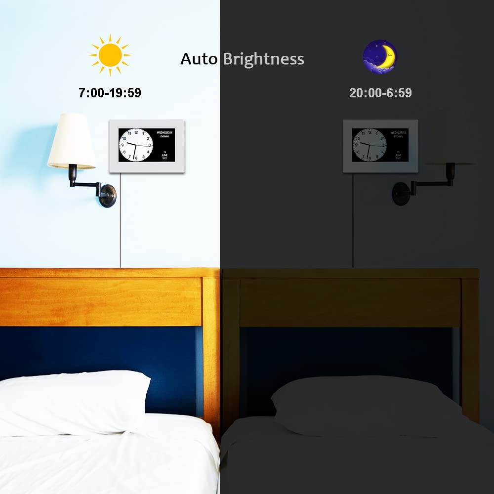 AINFTIME Clock with Day and Date for Elderly-3 Colors Display Digital Calendar Alarm Clock Dementia Alzheimers Clock with Extra Large Display (7in White)