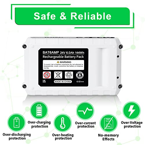 DSANKE 6.0Ah 24VBAT-LTE Replacement Lithium Ion Battery for Snow Joe and Sun Joe 24V Battery Compatible with Snow Joe&Sun Joe 24BAT-LTX 24VBAT-LTW 24VBAT-LTE 24VBAT-LT 24VBAT 24VBAT-XR