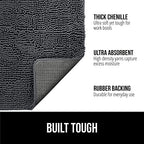 Gorilla Grip Soak Stopper Absorbent Indoor Chenille Doormat, 36x24, Muddy Dog Washable Mat, Quick Dry Soft Microfiber, Durable Rubber Backing, Absorbs Water and Moisture, Door Mat for Entry, Charcoal