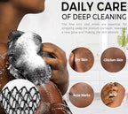 African Net Sponge Authentic - 2 Pieces Real African Loofah Shower Sponges - Body Scrubber Exfoliating Washcloth Black & Seawave - Africa Bath Sponges for Back Scrubber Shower Accessories