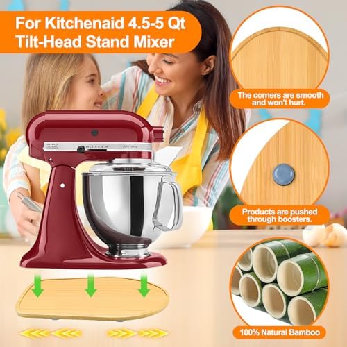 Bamboo Mixer Slider for KitchenAid 4.5-5 Qt Tilt-Head Stand Mixer, Appliance Sliding Mat Pad, Kitchen Countertop Storage Accessories Mixer Moving Tray Board Attachments, Kitchen Aid Mixers Accessories