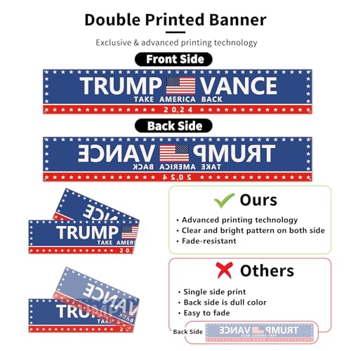 Probsin Trump Vance 2024 Banner 120" x 20" Decorations Take America Back President Trump Vice President Vance Yard Sign Party Supplies Backdrop Hanging Outdoor Gate Decor Fence Door Indoor Wall