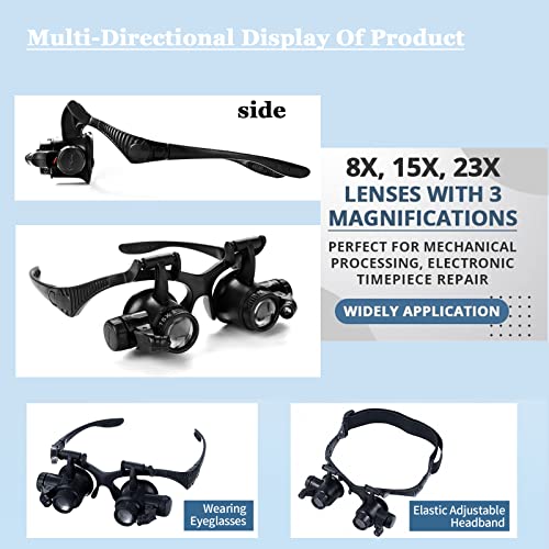 LXIANGN LED Head Mount Magnifier 10X 15X 20X 25X Hands-Free Magnifying Glass Headband Magnifier Visor with Light for Close Work,Jewelry,Craft,Watch,Hobby and Reading