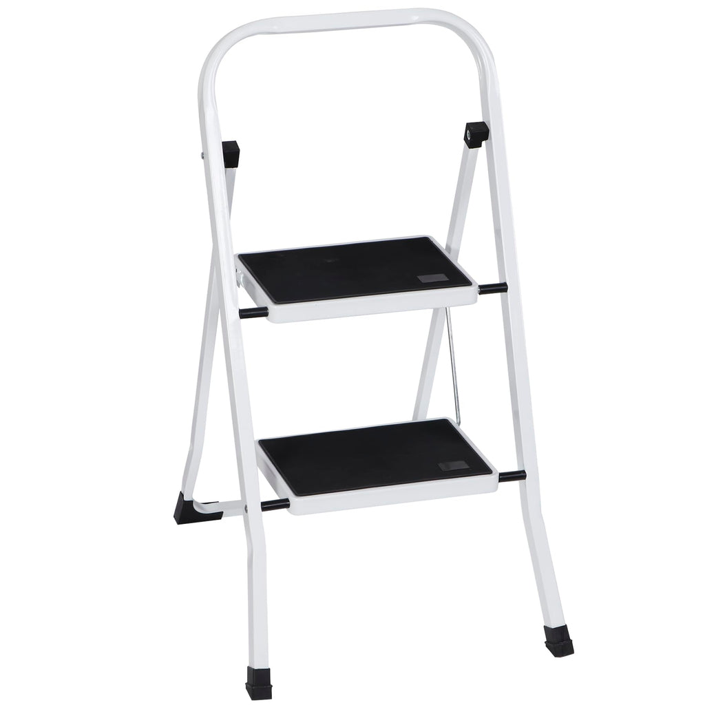 JungleA 2 Step Ladder Folding Step Stool,Small Foldable Home Step Stool for Kids Adults,Wide Anti-Slip Pedal,350 lbs Load Capacity,Lightweight Portable White Step Stool Ladder for Bed,Closet,Kitchen
