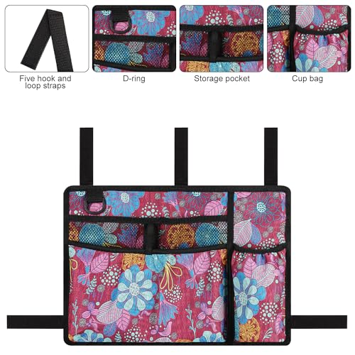 supregear Accessories Bag for Walker, Wheelchair, Rollator for Seniors, w/Cup Holder-Folding Walker Basket Large Capacity Waterproof Walker Caddy Pouch (Purple Floral)