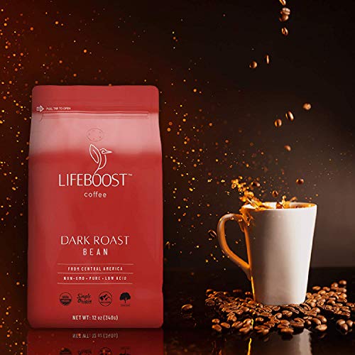 Lifeboost Dark Roast Whole Bean Coffee - Non-GMO Low Acid Single Origin USDA Organic Coffee - Third Party Tested For Mycotoxins & Pesticides - 12 Ounces (Pack of 3)