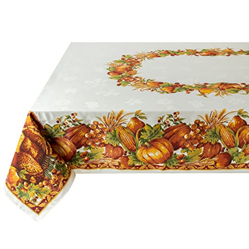 Benson Mills Harvest Splendor Engineered Printed Fabric Table Cloth, Fall, Harvest, and Thanksgiving Tablecloth (60" X 120" Rectangular, Harvest Splendor)