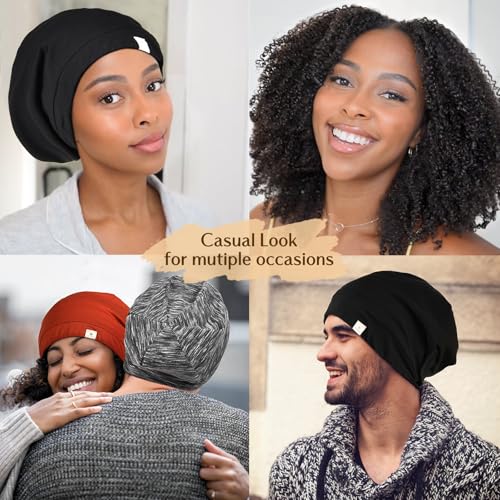 YANIBEST 2 Pcs Silk Bonnet Satin Bonnet Hair Cover Bonnet Sleep Cap - Adjustable Saty on Satin Lined Slouchy Beanie Hat for Women