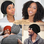 YANIBEST Silk Satin Bonnet Hair Wrap for Sleeping - Adjustable Stay on Silk Lined Slouchy Beanie Hat for Curly Hair and Braids Black-Wine