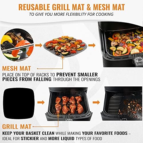 Air Fryer Accessories Compatible with Instant Pot Vortex, Cosori, Ultrean, Chefman, Breville + More, Air Fryer Rack, Air Fryer Cheat Sheet Guides, Air Fryer Liners and Cleaner Brush by INFRAOVENS