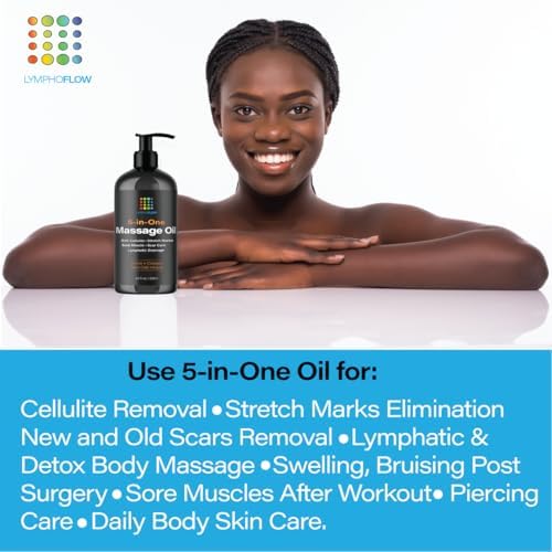 Anti Cellulite Massage Oil with Collagen Stem Cells, Arnica Oil for Lymphatic Drainage, Pain Relief, Sore Muscle, Stretch Marks, Scar and Keloid Removal, Piercing Care, Massager Tool, 8.5 Fl Oz