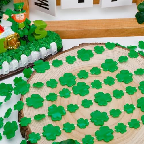 24PCS St Patricks Day Necklace, Shamrock Green Beads St Patrick's Day Necklace, Irish Saint Patricks Day Accessories Bulk, St. Patricks Day 4 Leaf Clover Decorations Throw for Parade Party Supplies