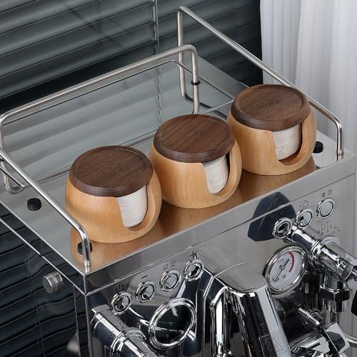 IKAPE Espresso Coffee Accessories, 200pcs 53.3MM Paper Filters, Replacement Espresso Puck Paper Filters with a Wooden Storage Holder, Compatible with Breville 54mm Portafilter Basket