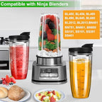 Blender Cups Replacement for Ninja, 24oz Ninja Blender Cups with To-Go Lids Compatible with Ninja BL450, BL456, BL480, BL2012, BL2013, BN401, BN751, BN801, SS101, SS151 (3 Pack)