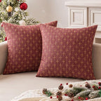 MIULEE Pack of 2 Christmas Decorative Burlap Linen Throw Pillow Covers Modern Farmhouse Pillowcase Rustic Woven Textured Cushion Cover for Sofa Couch Bed 18x18 Inch Wine Red