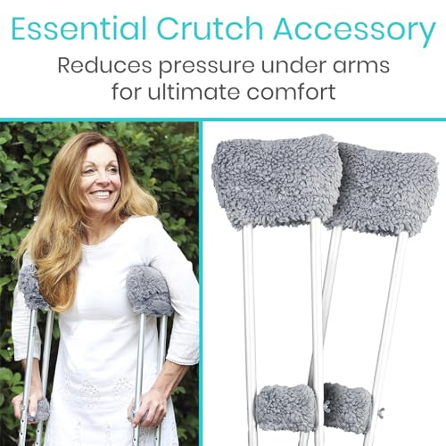 Vive Sheepskin Crutch Pads & Hand Grips for Adults, Kids, Crutches, Armpits - Accessories Knee Scooter Foot Injuries Pillow for 5ft Medical 6 feet Youth Padding Arm Underarm Folding Walking Crutches