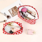 SOIDRAM 2 Pcs Checkered Makeup Bag Large Cosmetic Bag Toiletry Bag Makeup Pouch Travel Bag Organizer Cute Makeup Brushes Aesthetic Accessories Storage Bag for Women Red