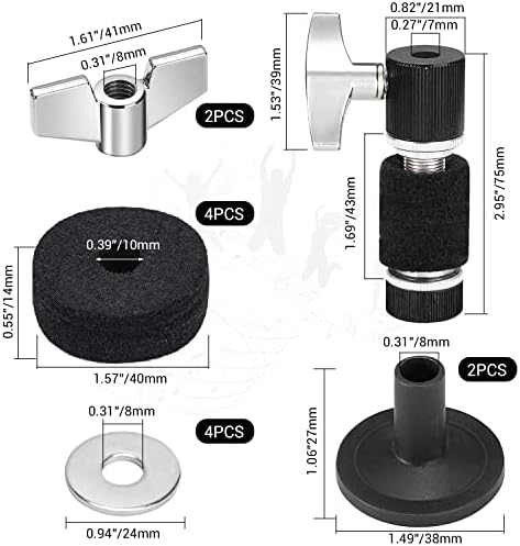 Facmogu 13PCS Cymbal Replacement Accessories, Standard Hi-Hat Clutch, Drum Cymbal Felt Pads Include Wing Nuts & Washers & Plastic Cymbal Sleeves, Replacement for Drum Set - Black