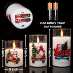 Eywamage Red Truck Glass Christmas Flameless Candles with Remote, Flickering Battery Operated LED Pillar Candles Set of 3