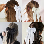 Canitor Hair Bows for Women Silky Satin Hair Ribbon Hair Barrettes Clip Oversized Long Tail Black White Hair Bows Cute Aesthetic Coquette Hair Accessories Preppy Teen Girl Gifts Trendy Stuff Things