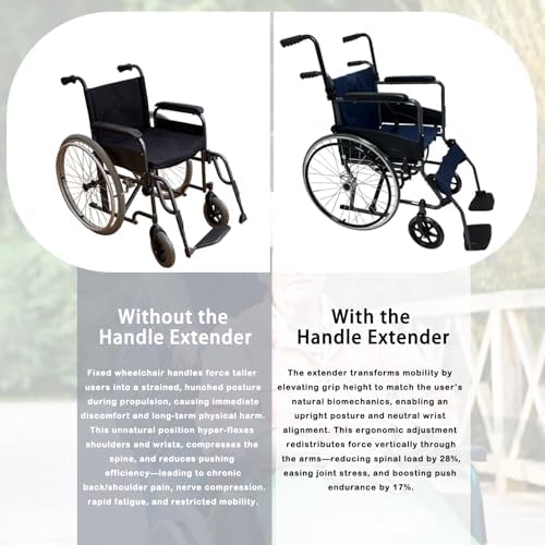 Wheelchair Handle Extenders, (400lbs Weight Capacity) Adjustable Wheel Chair Accessories Adults - Stroller Handle Extender, Extendable Handle for Wheelchair, Rallator & Stroller (Without Brake)