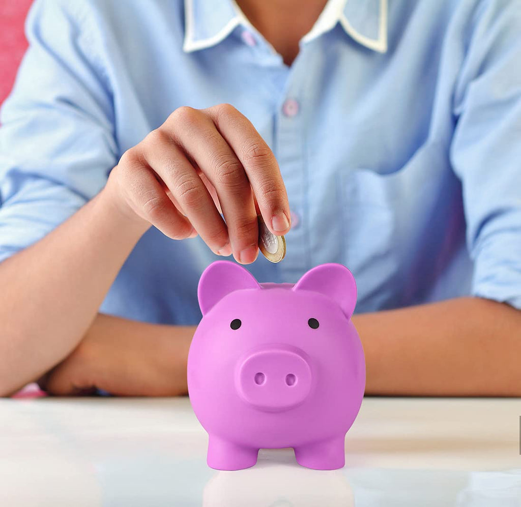PJDRLLC Piggy Bank, Unbreakable Plastic Money Bank, Coin Bank for Girls and Boys, Medium Size Piggy Banks, Practical Gifts for Birthday, Easter, Christmas (Light Purple)