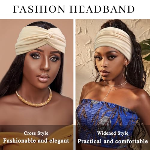 Wide Headbands for Women Knotted No Slip Head Bands Soft Turban Headband Hair Accessories Boho African Solid Color Head Wraps for Women Yoga Workout Pack of 6（Brown）