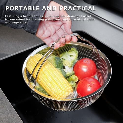Stainless Steel Steamer Basket - Vegetable & Dumpling Steamer Insert for Pots, Instant Pot Accessories with Handles & Feet, Multi-Purpose Mesh Strainer for Cooking, Fruits (Silvery, Medium)