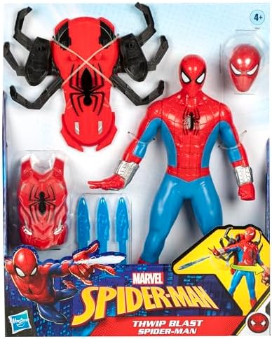 Marvel Spider-Man Thwip Blast Spider-Man Action Figure with Accessories, 11-Inch-Scale Super Hero Toys for Kids Ages 4 and Up