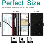 RSAquar unisex Car Registration and Insurance Holder, Vehicle Glove Box Organizer Cool Car Accessories, Car Document Holder for Cards, Driver License and Essential Document, Black Glitter