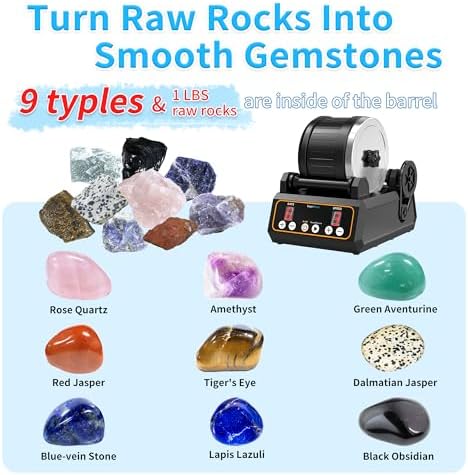 Rock Tumbler Kit, K1 Professional Large 2.5LB Capacity Edition - Memory Function, Digital Timer & Variable Speeds: Create Stunning Gems Full Accessories Included