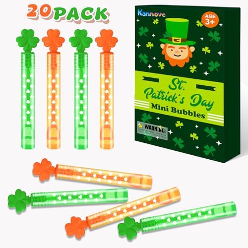 St Patricks Day Mini Bubbles Party Favors Toys for Kids 20 Pack, Saint Patricks Non Candy Treats prizes, Goodie Gift Bag Stuffers for Toddlers, St Patty's Shamrock Party Accessories Supplies Décor