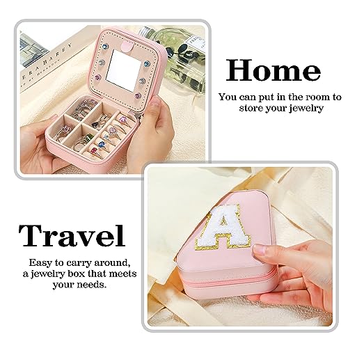 Parima Teen Girl Gifts Trendy Stuff - Travel Jewelry Boxes for Girls, Necklace Earring Organizer for Girls, 4-16 Year Old Birthday Gifts for Teen Girls, Christmas Gifts for Girls 2024 - Letter B, Pink