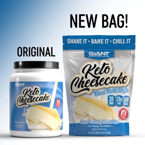 Giant Sports Keto Cheesecake Shake Mix - Delicious Low Carb, Ketogenic Diet Gluten Free Powder Mix - Meal Replacement - Works Great with Almond Milk - New York Style (20 Serving Bag)