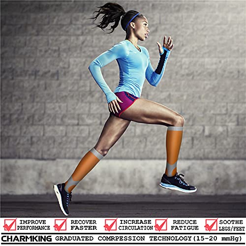 CHARMKING Compression Socks for Women & Men (8 Pairs) 15-20 mmHg Graduated Copper Support Socks are Best for Pregnant, Nurses - Boost Performance, Circulation, Knee High & Wide Calf (S/M, Multi 08)