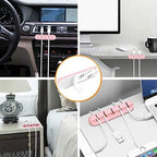 Pink Desk Accessories Cable Organizer - Pink Cord Holder for Desk, 5 Packs (7-5-3-1-1 Slots) Cable Clips for Cord Management This Cute Desk Accessories Cleans Up Messy Wires at Home, Car and Office