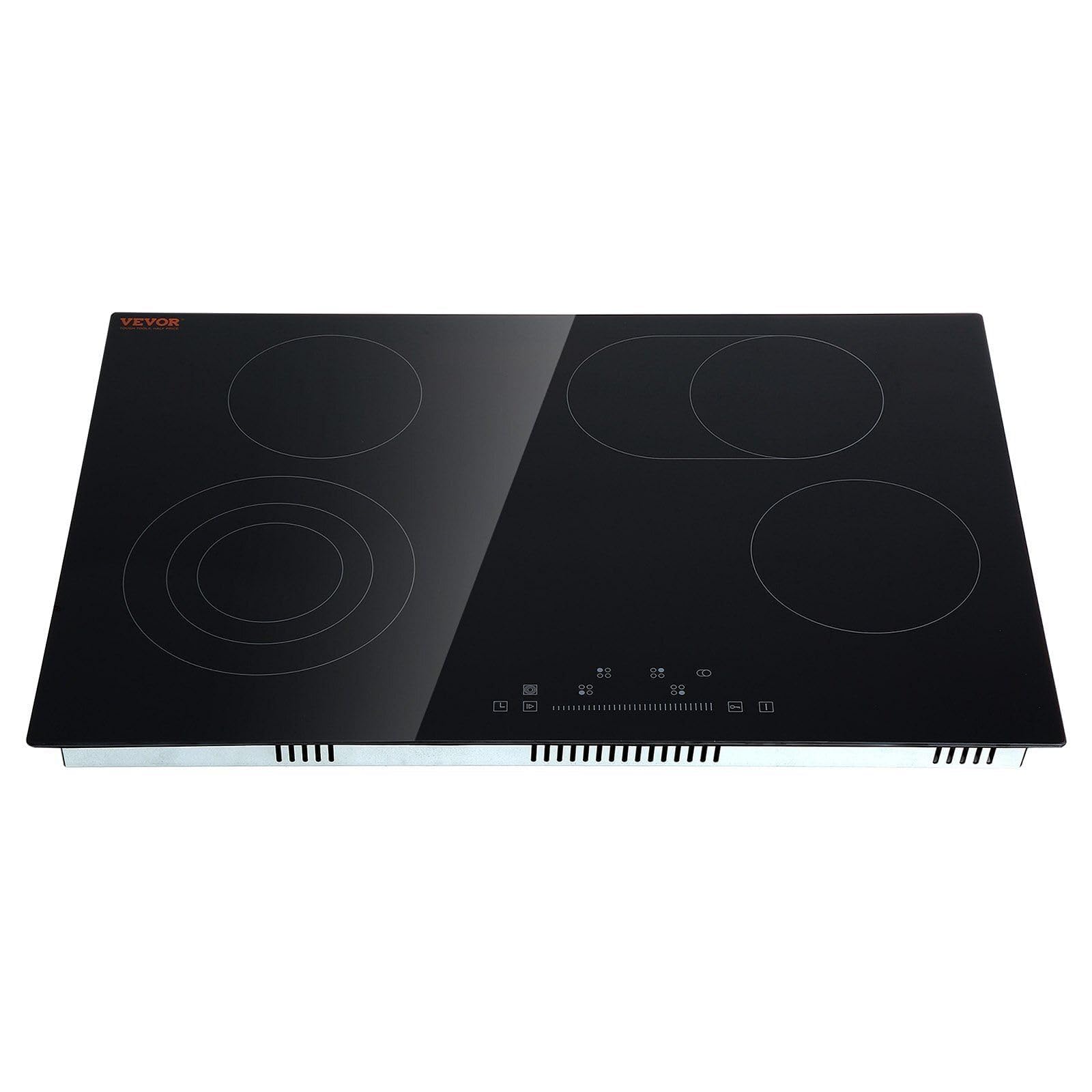 VEVOR Built in Electric Stove Top, 30 inch 4 Burners Ceramic Cooktop, 240V Glass Radiant Cooktop with Sensor Touch Control, Timer & Child Lock Included, 9 Power Levels for Simmer Steam Slow Cook Fry
