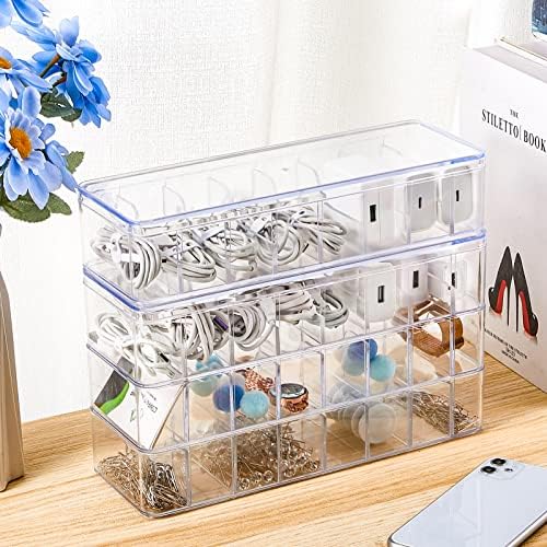 Tatuo 1 Pcs Cable Organizer with 10 Wire Ties, Clear Plastic Cord Storage Box with Lid for Home Office Desk Organizers and Accessories