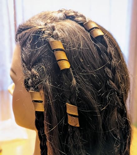 Leather Hair Beads, Dreads beads, Beard beads, Ponytail Wrap, Ponytail Holder, Hair Tie, Leather Wrap, cosplay hair, Hair Accessories, Women's hair, Men's hair (Small, Medium Brown)