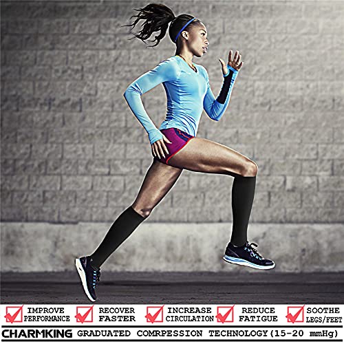CHARMKING Compression Socks for Women & Men (8 Pairs) 15-20 mmHg Graduated Copper Support Socks are Best for Pregnant, Nurses - Boost Performance, Circulation, Knee High & Wide Calf (S/M, Multi 39)