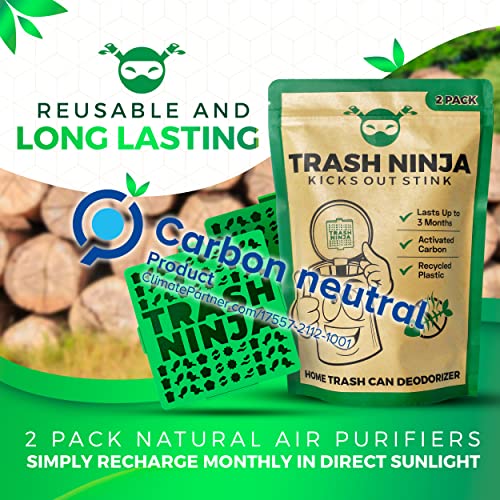Trash Ninja Trash Can Deodorizer and Odor Eliminator (2 Pack) for Indoor Trash Cans Up to 10 Gallons, Made with Natural Activated Carbon - Lasts Up to 3 Months - Garbage Can Deodorizer to Control Odor