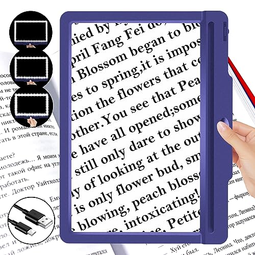 Upgrade Page Magnifying Glass for Reading - 5X Rechargeable Large Lens Magnifier Full Page Rectangular Reading Magnifier 43 LED with Light for Book and Low Vision Person