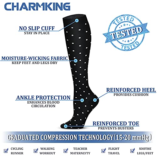 CHARMKING Compression Socks for Women & Men (8 Pairs) 15-20 mmHg Graduated Copper Support Socks are Best for Pregnant, Nurses - Boost Performance, Circulation, Knee High & Wide Calf (S/M, Multi 42)