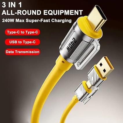 1pcs 240W Max Super Fast Charging Cable, 6.56FT (2 Meter) Multi USB A/C to USB C Fast Charger Cord, Suitable for Mobile Phones Tablets