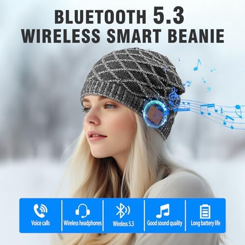 Bluetooth Beanie for Men, Wireless Headphones for Bluetooth Hat, Winter Knit Music Hat, Unique Tech Gifts Stocking Stuffer